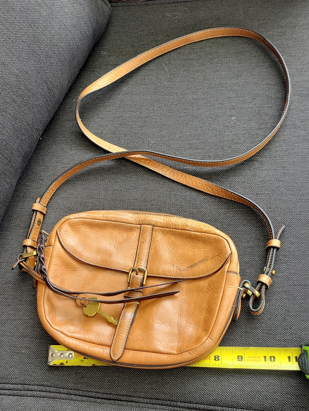 Fossil Tan Leather Crossbody with Front Buckle